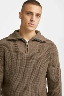 Studio Total Stickad Troja Half Zip Ribbed Knit Fashion